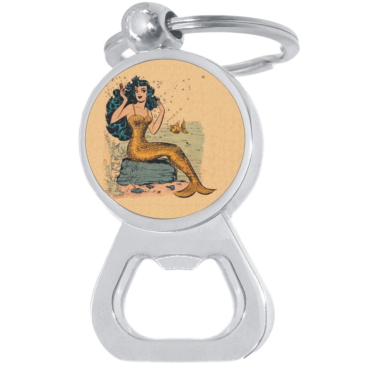 Vintage Mermaid Bottle Opener Keychain - Metal Beer Bar Tool Key Ring