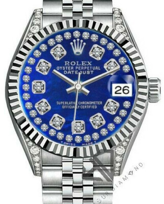 Women's 26mm Rolex Datejust SS Jubilee Blue MOP String Diamond Dial Diamond Lugs
