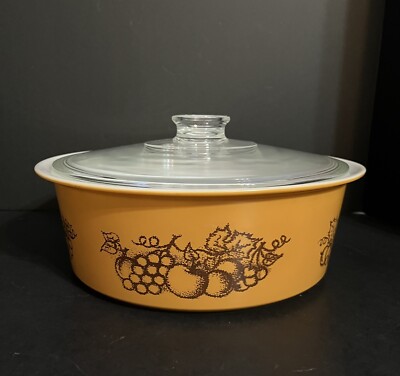 VINTAGE PYREX OLD ORCHARD BIG BERTHA 4-QUART CASSEROLE WITH LID | eBay