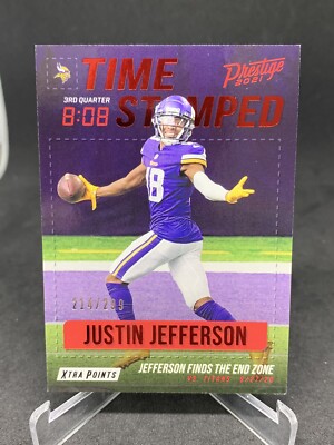 Justin Jefferson 2021 Panini Prestige Time Stamped Vikings RED /299 81024