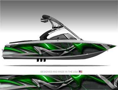 Typhoon (Green) Abstract Boat Wrap Kit 3M Premium Cast Vinyl - 15 Sizes