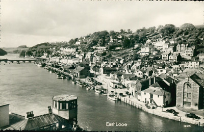 East Looe Ariel Blick auf die Küste 1960er s/w Postkarte Echtfoto unbespielt