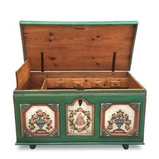 Bauerntruhe Truhe handbemalt antik Flachdeckeltruhe mit Innenladen