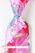 New Classic Paisley Blue Red Pink JACQUARD WOVEN 100 Silk Men's Necktie Tie
