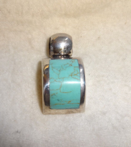 Vtg ATI Mexico  Sterling Silver Turquoise Pendant Signed