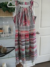 Nine West Sz 6 Colorful Stripe Sleeveless Dress Fit and Flare Pleated Pockets