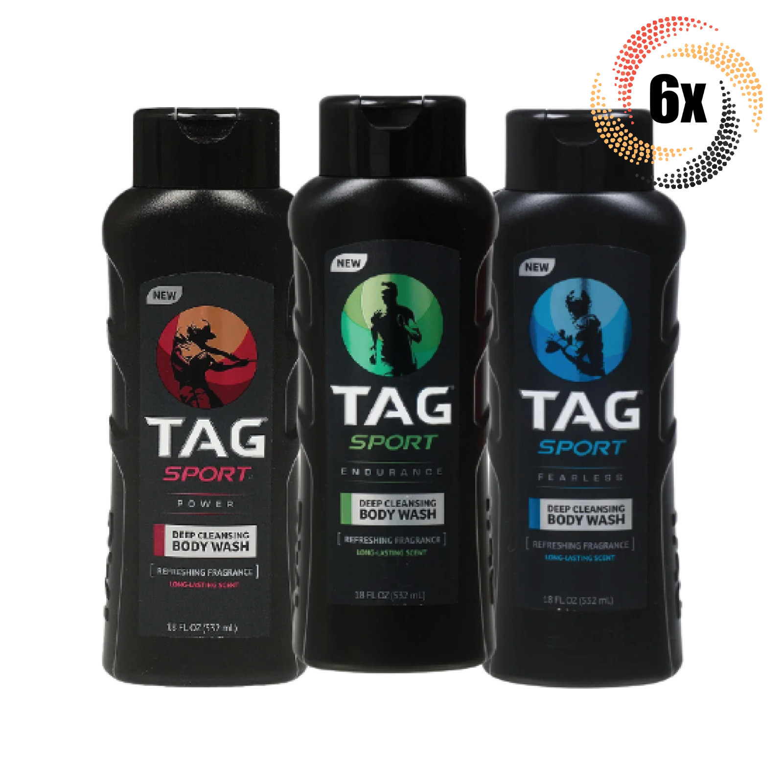 6x Bottles TAG Sport Variety Deep Cleansing Body Wash | 18oz |  Mix - Match!