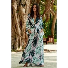 Melissa Odabash Size M Erin Eden Belted Kimono Maxi Dress