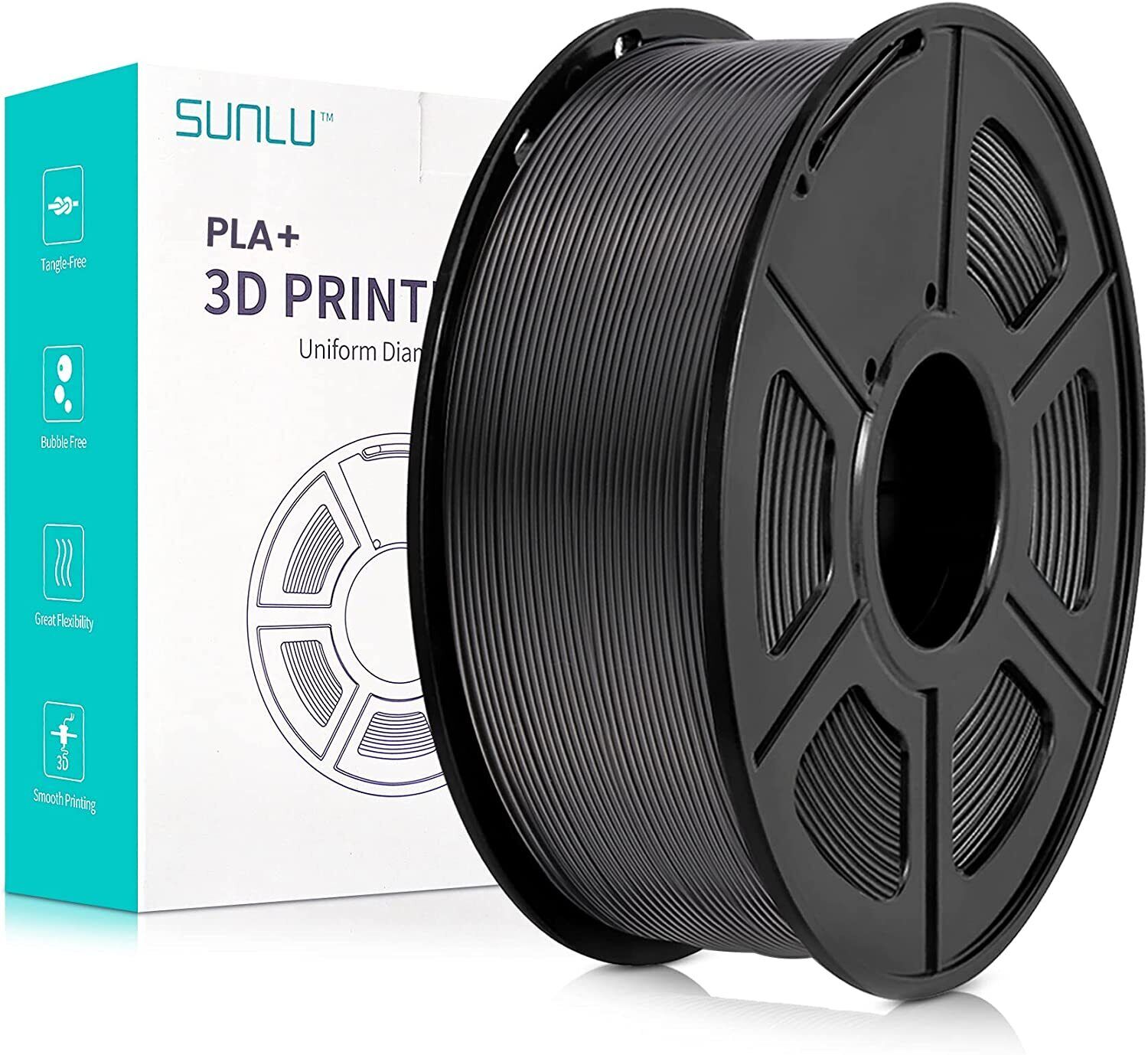 Sunlu PLA 3D Filament PLA PLUS 1.75 mm 1KG Spule Schwarz (2.2 LBS) -0.02mm