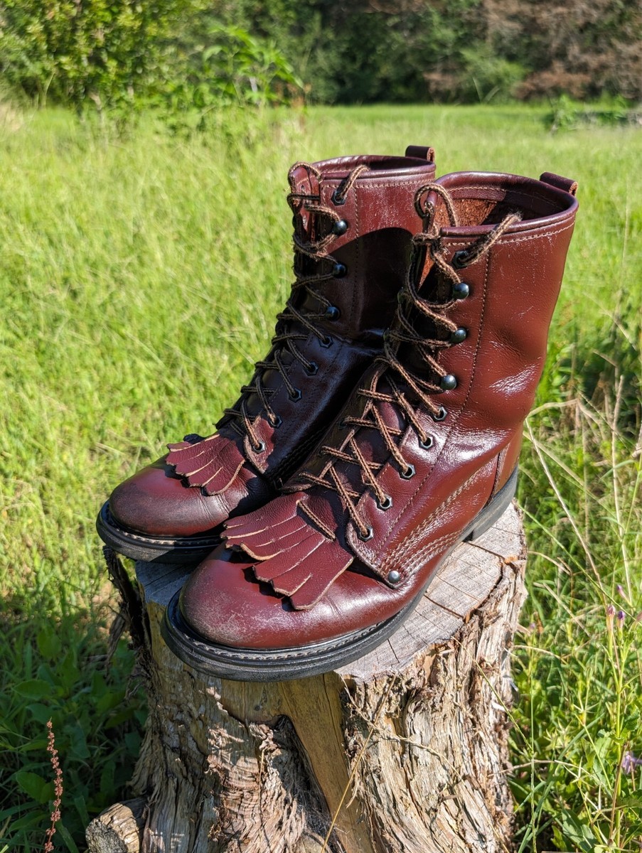 Brazos Work Force Men's Burgundy Leather Kiltie Boots US Size 10