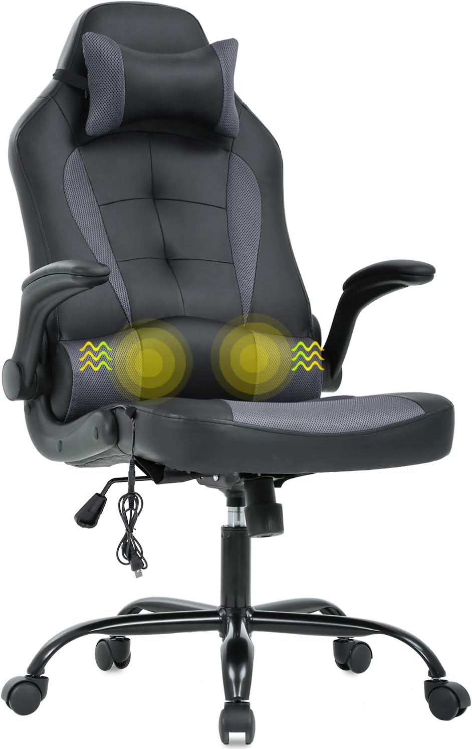 PC Gaming Chair Massage Office Chair Racing Chair W/ Lumbar Headrest Armrest-image