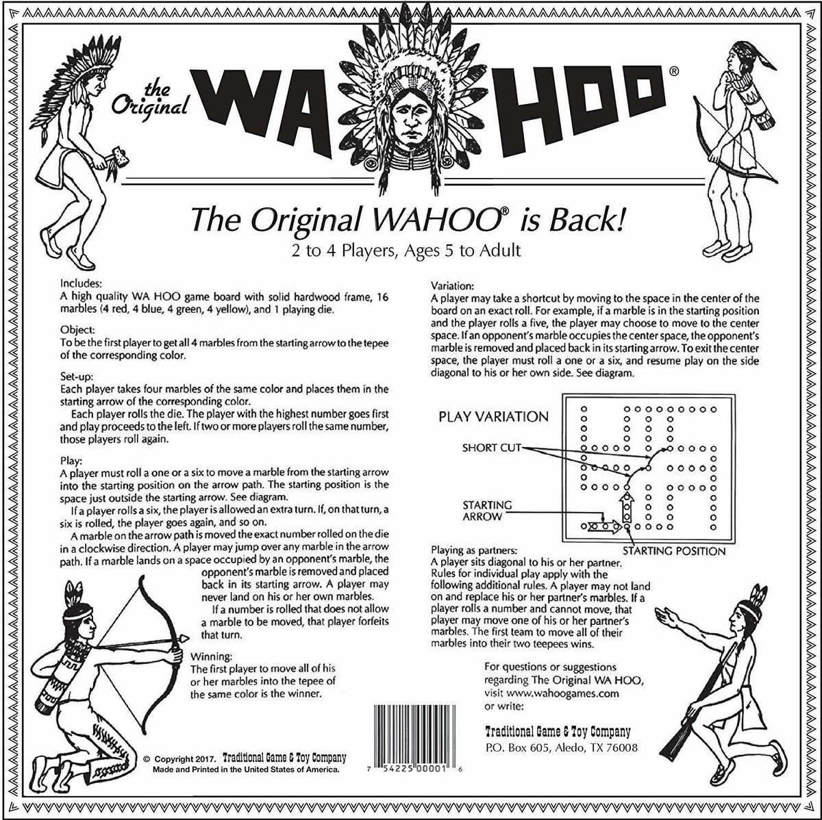 The Original Wa Hoo Board Game - WAHOO!! Made in USA w/Marbles 