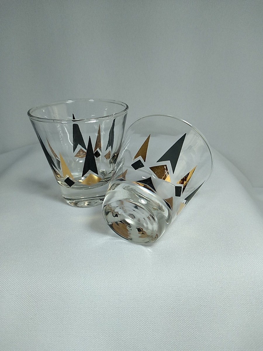 Vintage Shot Glasses Atomic Arrow Gold Black Retro Set Of 2 | eBay
