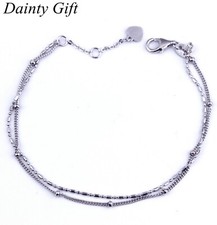 Women Girl 925 Sterling Silver Delicate Double Bead Chain Hand Bracelet 6.2-7.2"