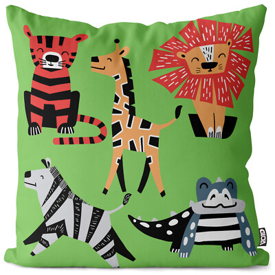 Zootiere grün Kissenhülle Zoo Tiere Kinder Löwe Tiger Krokodil Zebra Giraffe Af