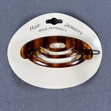 Vintage Tortoise Shell Look Hair Clip Barrette France Made French 2.5” Arch Oval