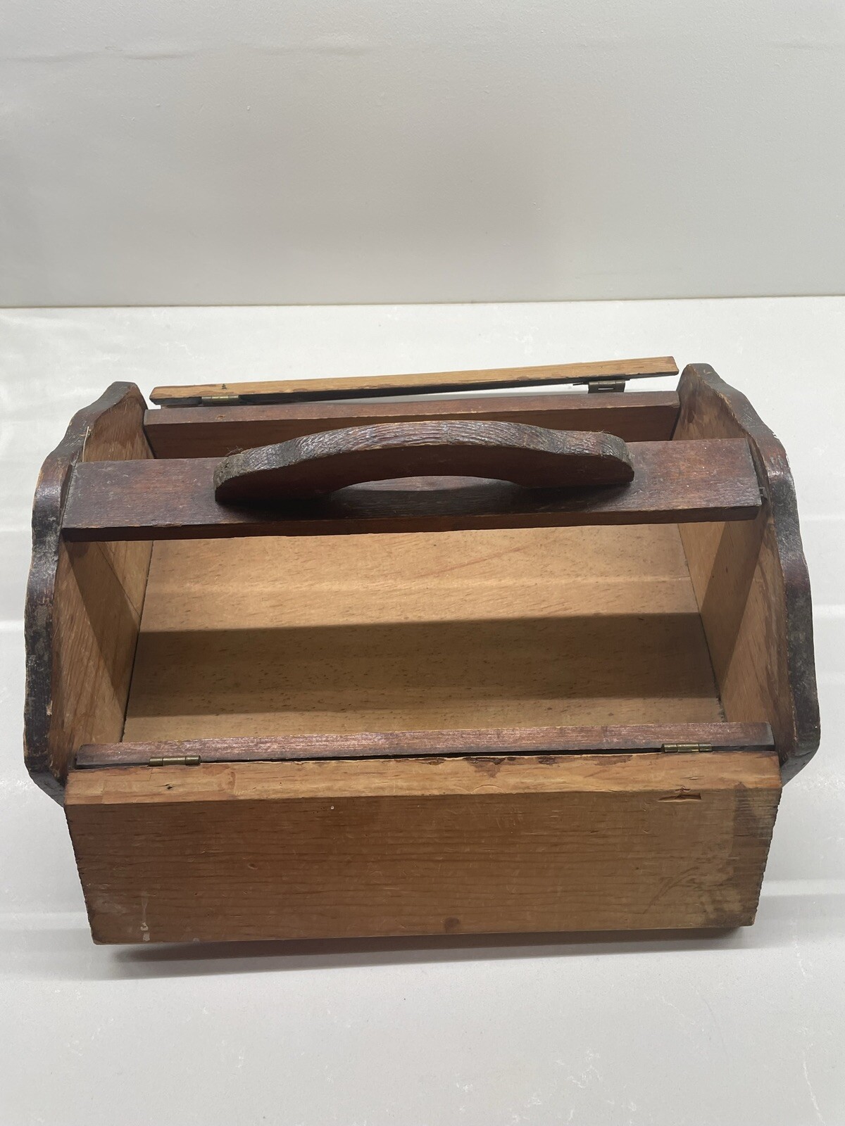 ANTIQUE WOODEN TOOL BOX HOLDER WITH HANDLE Wood Toolbox Hinged Cover eBay