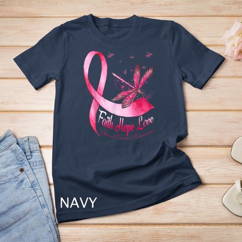 Faith Hope Love Dragonfly Breast Cancer Awareness Unisex T-Shirt - Bild 8 von 15