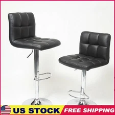 Adjustable Swivel Hydraulic Bar Stools Set of 2 PU Leather Modern Design Durable