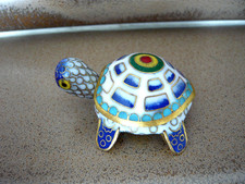 Cloisonne Schildkr&ouml;te Dose Pillendose Figur Messing Metall Emaille