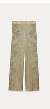 Zara Jacquard Knit With Floral Design Wide Leg Pull On Pants Size S