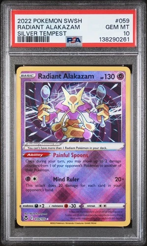 2022 POKEMON SWORD & SHIELD SILVER TEMPEST #059 RADIANT ALAKAZAM PSA 10