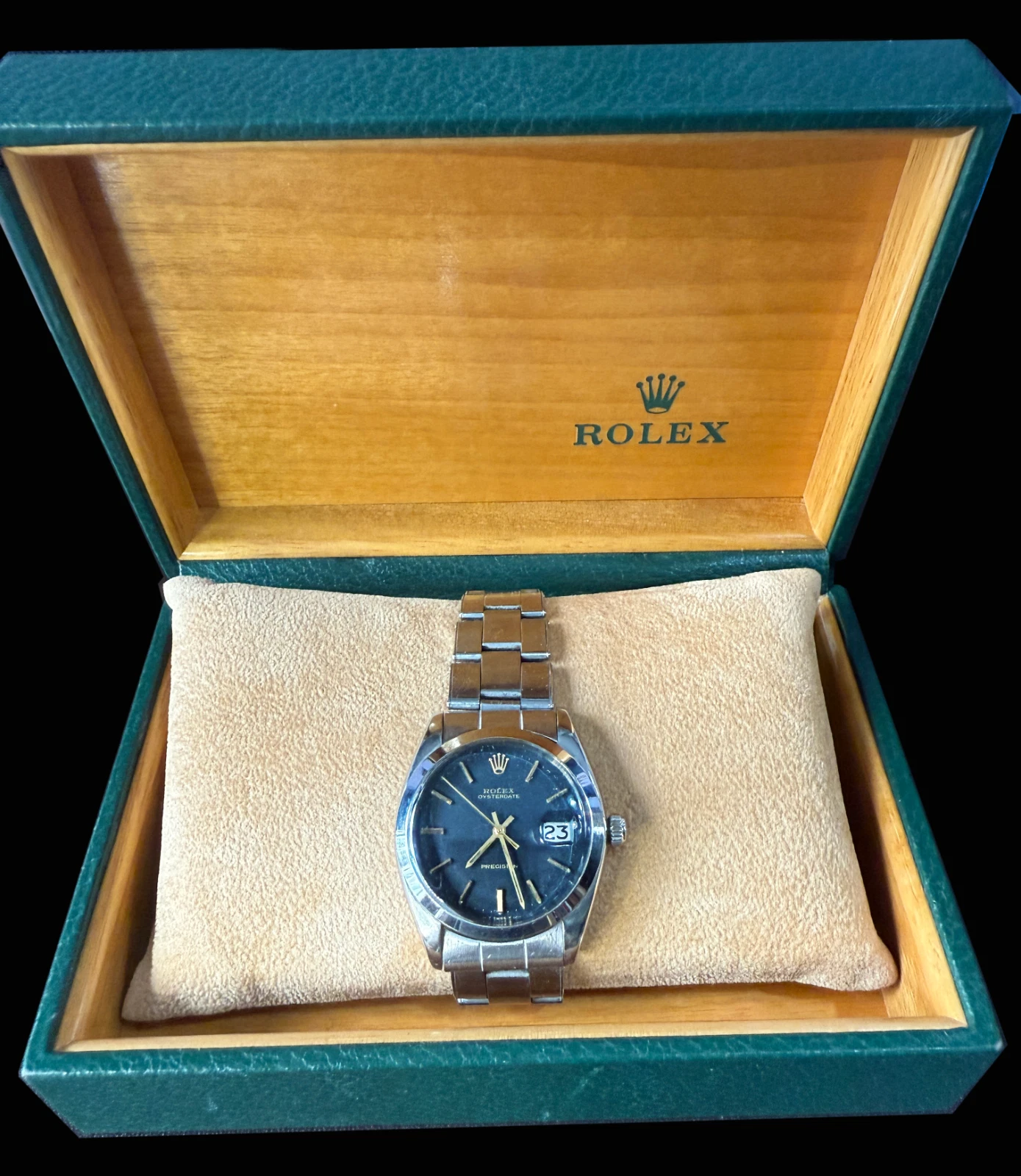 Rolex, Vintage Men's Watch Ref: 6694 Circa 1969 Black & Gold Dial with Box! 