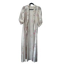 VTG Miss Elaine Nightgown Robe Set Size L Pink Floral Lace Trim Flutter Sleeve
