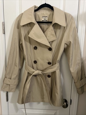 Bass Trench Coat Short Utility Tan With Belt Button Women s Size Medium NWT