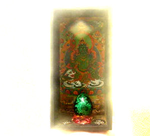 Good Luck Green Jambhala god of wealth Gau shrine w malachite Chintamani magic