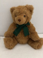 VINTAGE 1993 GUND SITTING BROWN TEDDY BEAR GREEN BOW STUFFED ANIMAL PLUSH TOY