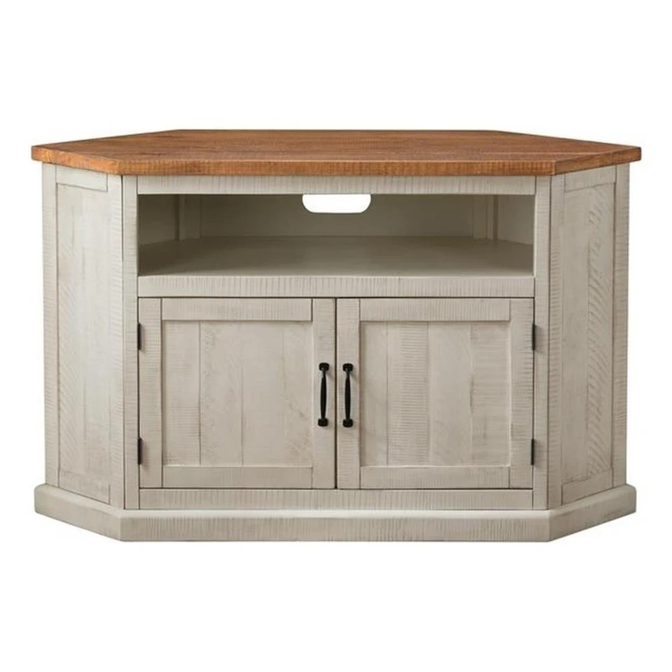 Martin Svensson Hogar Rústico Esquina 50" Madera Soporte TV Antiguo Blanco y Miel Foto 2 de 4