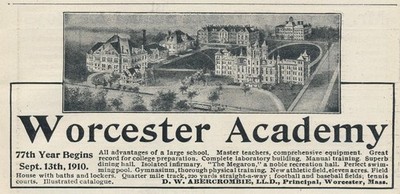 Magazine Ad - 1910 - Worcester Academy - Worcester, MA
