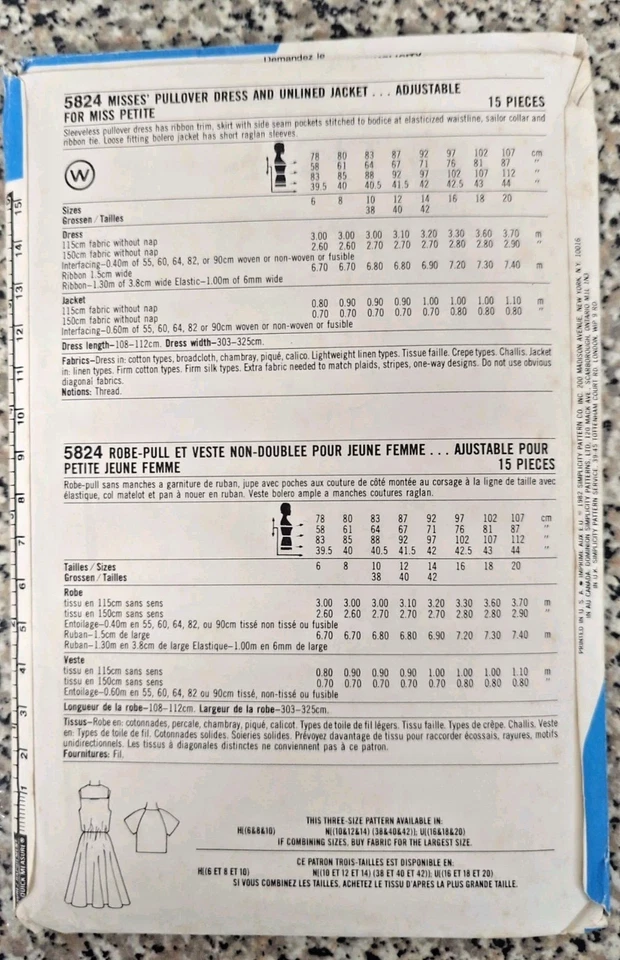 Vintage 1980s Simplicity 5824 Dress + Jacket Printed Sewing Pattern B31-33" - Image 3 of 3