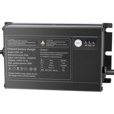 IP68 Waterproof 12V 5A Marine Battery Charger for LiFePO4, NCM, Lead-Acid