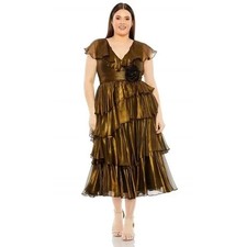 NWT Mac Duggal 49775  Black Gold Party Ruffle Tier Dress 14W Retail $498