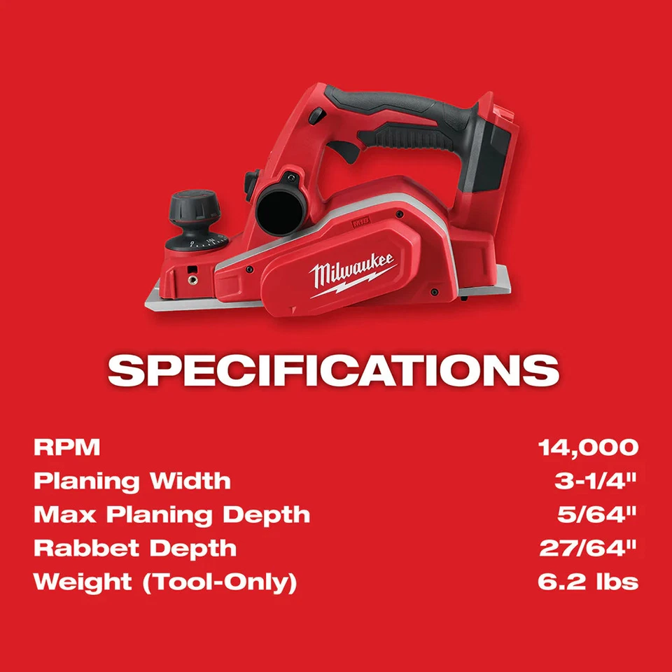 Milwaukee 2623-20 M18 18V 3-1/4-Inch Planer w/ Bevel/Edge Guide - Bare Tool - Image 4 of 4