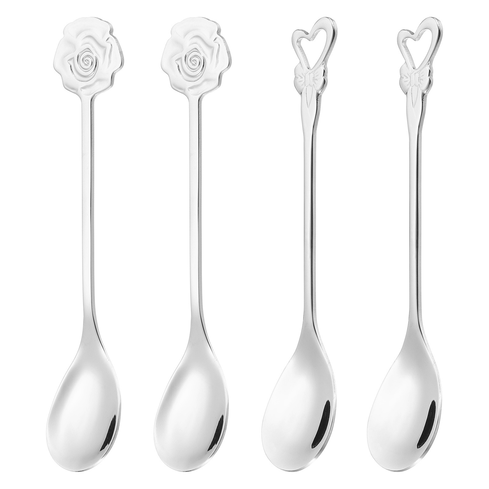 4pcs Coffee Spoons, Heart/Rose Tea Spoons Stainless Steel, Silver