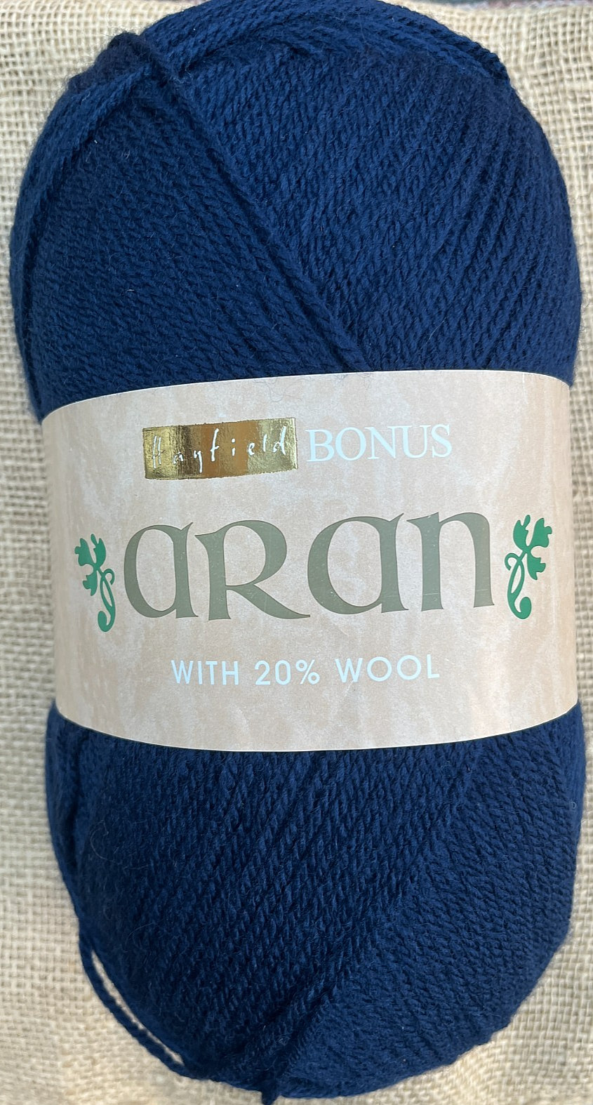 400gms HAYFIELD BONUS ARAN WITH 20% WOOL. NAVY.