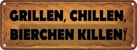 Blechschild 10X27 Cm Grillen Chillen Bierchen Killen Essen Trinken Deko Geschenk