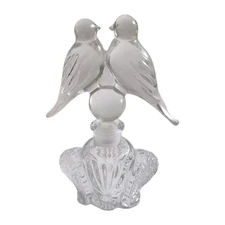 Vintage 1941 Ellen Deleith Crystal Glass Love Birds 6.5" Perfume Bottle Pampa  