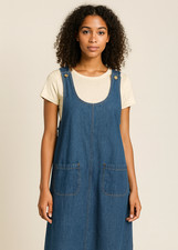 Facets 2 by Mirrors Denim Maxi Dress Women Cotton Brass Button Front Vintage