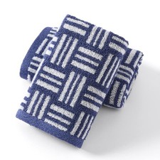 White Striped Pattern Blue Hand Towel Set of 2 Super Soft 100 Percent Terry C...