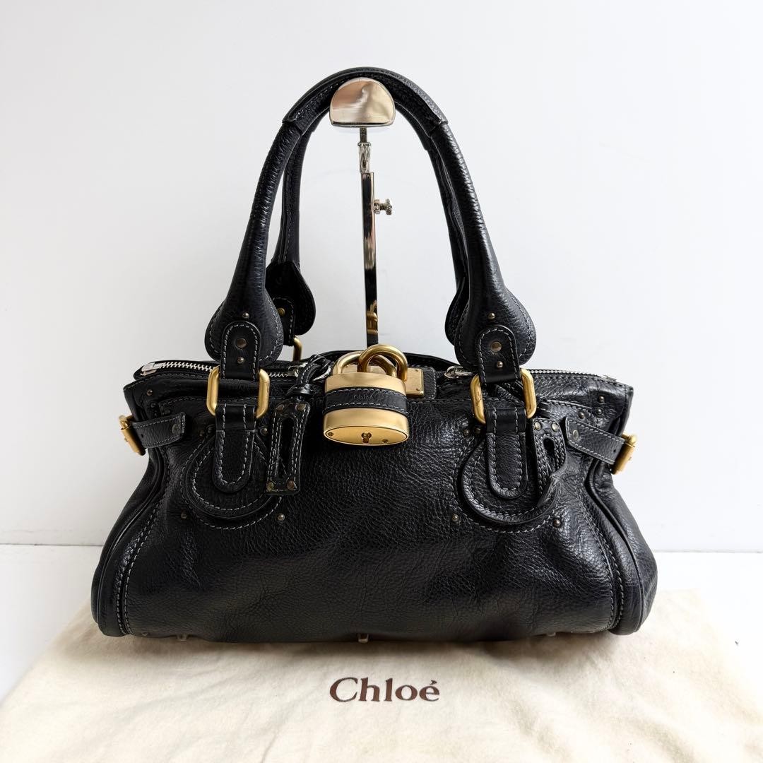 luna Chloe クロエ パディントン ブラック 黒 Chloe Paddington Leather Handbag Black Y2K Shoulder Bag Padlock