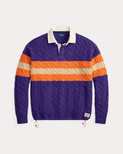 Polo Ralph Lauren Purple Combo Relaxed Fit Cable-Knit Rugby Sweater Mens