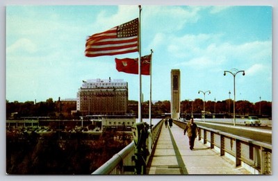 Vtg Postcard Niagara Falls Rainbow Bridge Canada View Hotel USA Unposted