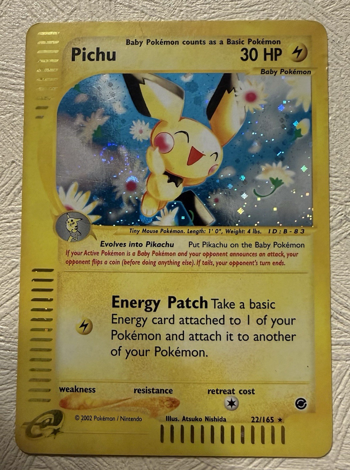 Pokemon Pichu TCG Expedition Card 22/165 Holo Rare HP HEAVY PLAY Swirl