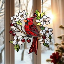 Red Cardinal Acrylic Suncatcher, Memorial Bird Window Hanging, Red Bird Design