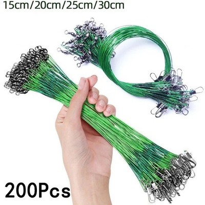 100PCS Anti Bite Steel Fishing Line Steel Wire Leader With Snap Swivel 15CM-30CM