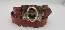 Leather Belt with a Gold Toned Oval Shaped Agate Stone Buckle Sz 34 Cowboy New